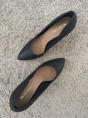 LAST ACT - Black Textured Pointed-Toe Stiletto Heels by
